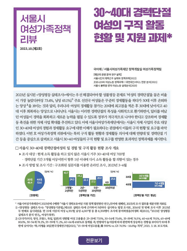 [정책리뷰 2호] 30~40대 경력 단절 여성의 구직 활동 현황 및 지원 과제