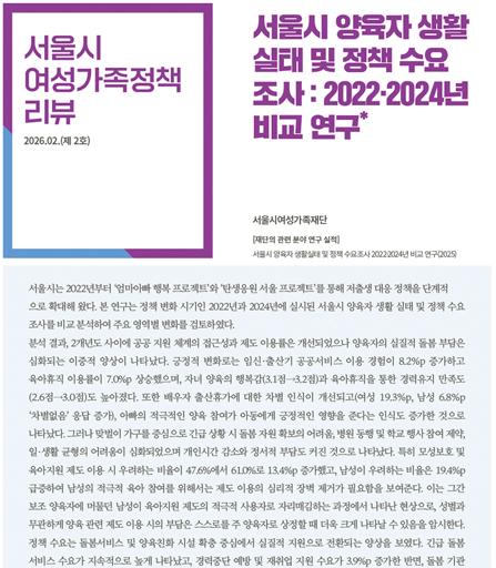 서울시 양육자 생활실태 및 정책 수요 조사: 2022·2024년 비교 연구 