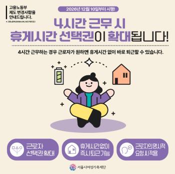 4시간 근무시 휴게시간 선택권 확대