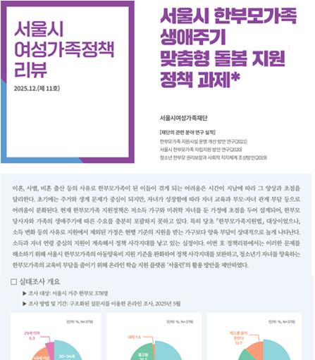 서울시 한부모가족 생애주기 맞춤형 돌봄 지원 정책 과제