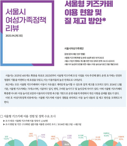 서울형 키즈카페 이용 현황 및 질 제고 방안